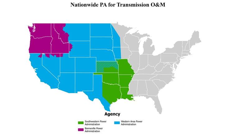 color coded map of the United States showing the territories managed by each federal agency participating in the programmatic agreement