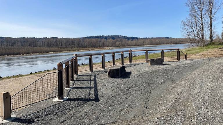 Three miles of trail meander through the Steigerwald Lake National Wildlife Refuge. Scenic viewpoints along the way offer views, such as this one, overlooking the Columbia River. Photo courtesy of the Lower Columbia Estuary Partnership.