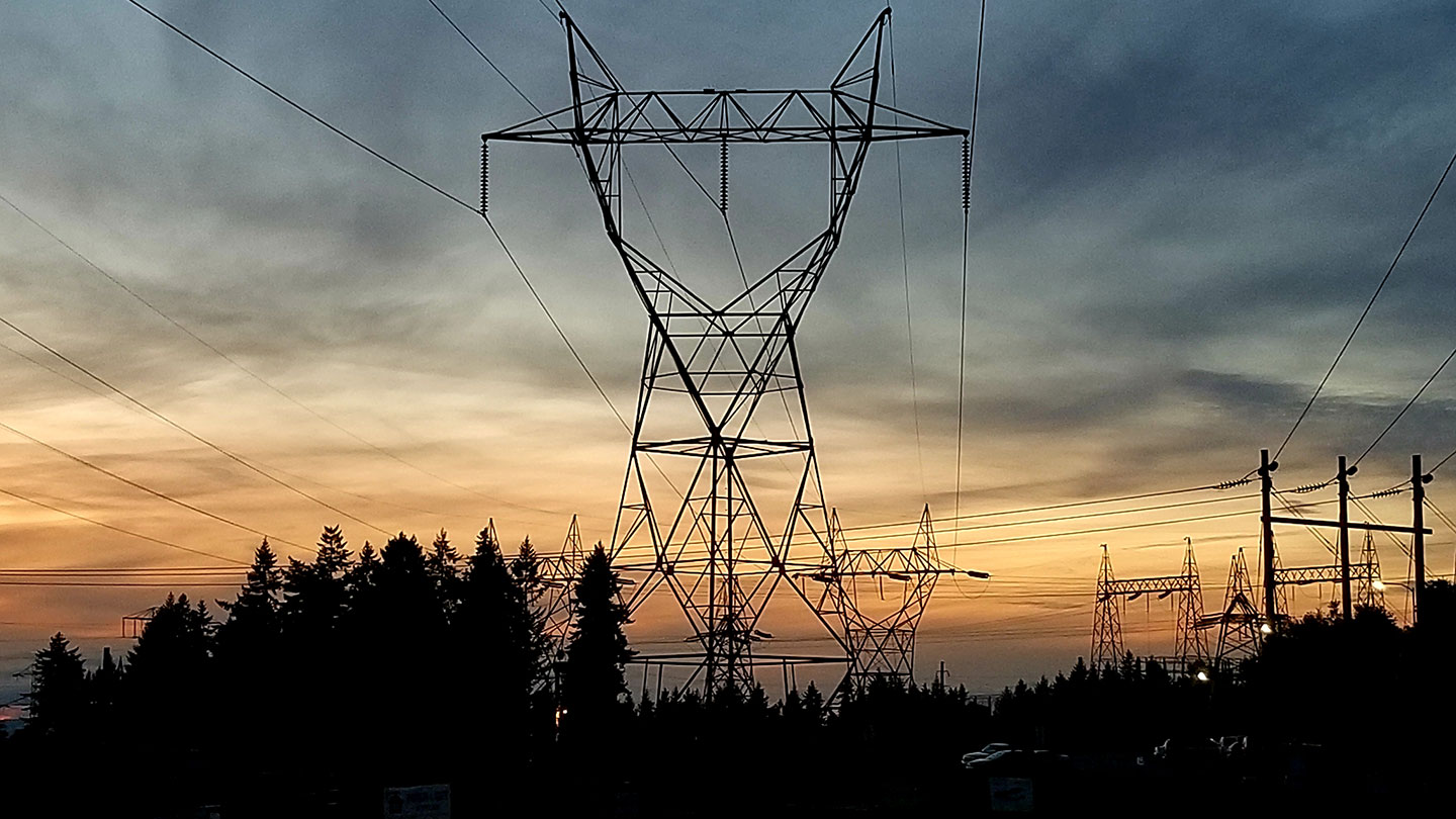 Ross Complex in Vancouver, WA .    Watching the fire of the sunset descend on the towers to night.  